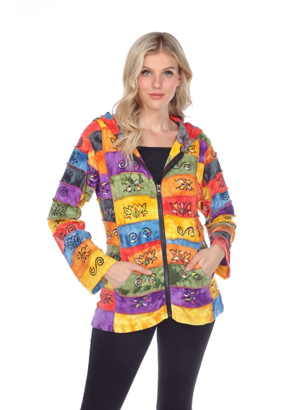 Patchwork Jacket Women Classic Hippie Pullover Boho Embroidered Stonewashed